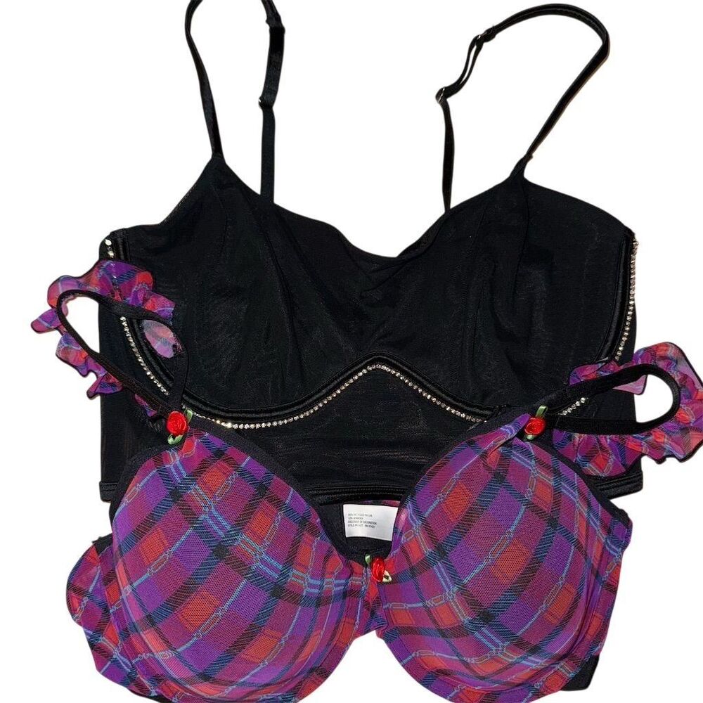 Auden and Parade Plaid Bra & Black‎ Gemstone Corset L Multicolor